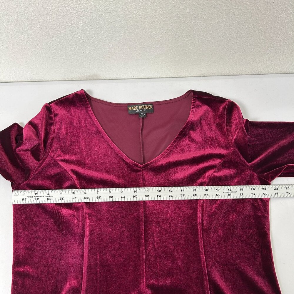 Marc Bouwer Unlimited Dress Size XL Burgundly Velvet Velour Long Sleeves V Neck - Picture 8 of 12